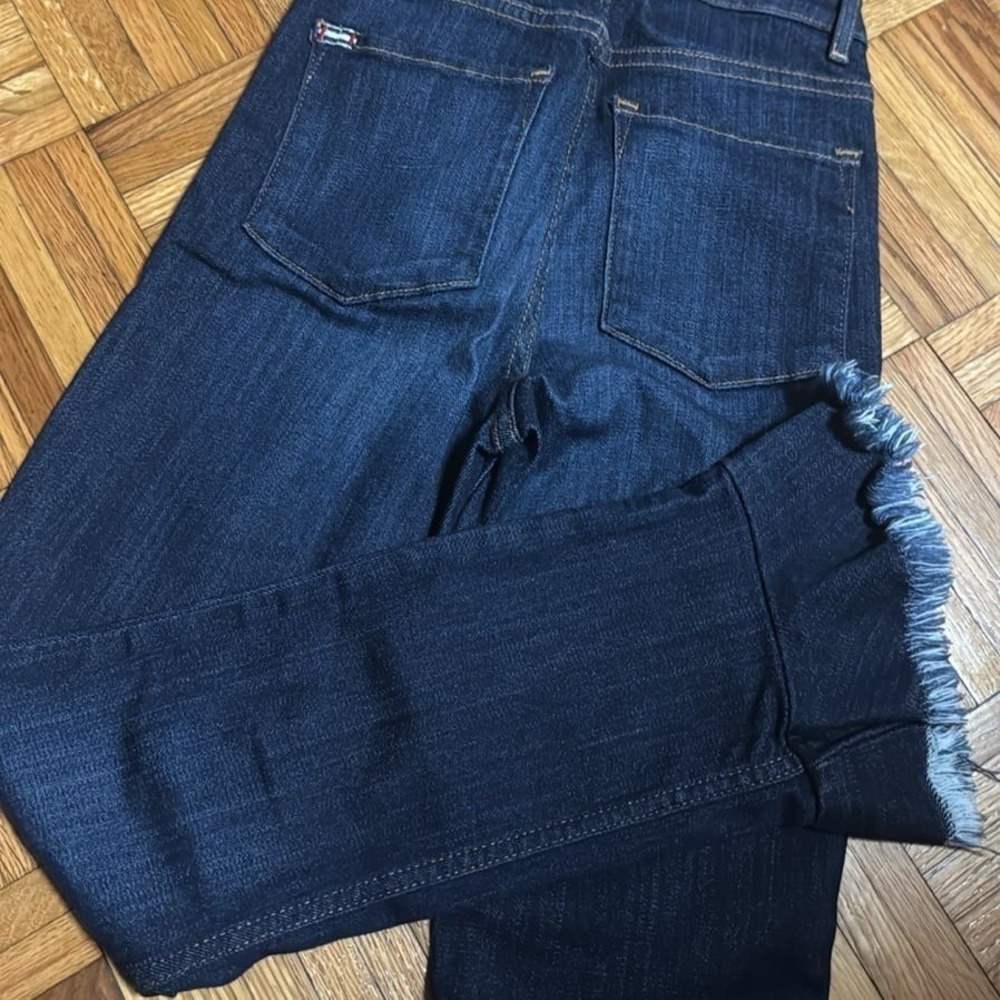 Alice + Olivia‎ LA Cropped Fringe Stretch ruffled hem cropped blue jeans 24 - Picture 7 of 8